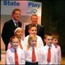 Howard Goodall, Alan Johnson and some primary pupils at State of Play 2007